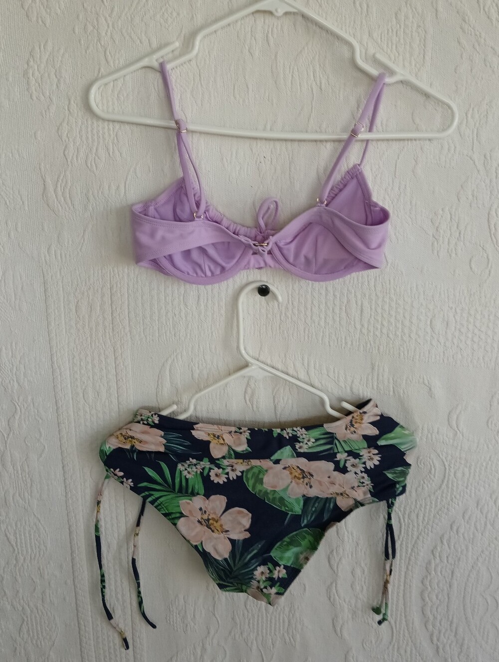 Kona Sol Lilac Tie-Front Bikini Ruched High Waist Underwire Tropical Flowers MED - Picture 10 of 15